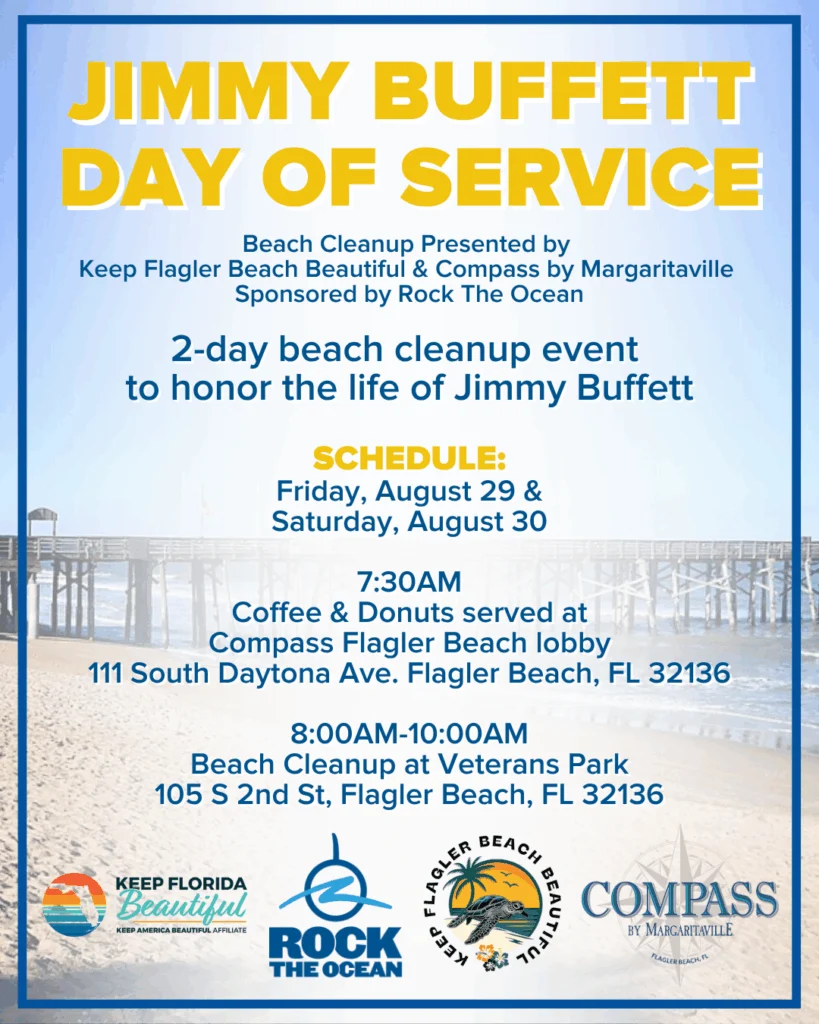 Aug 29 and 30, 2025 Jimmy Buffett Day of Service Event Flyer